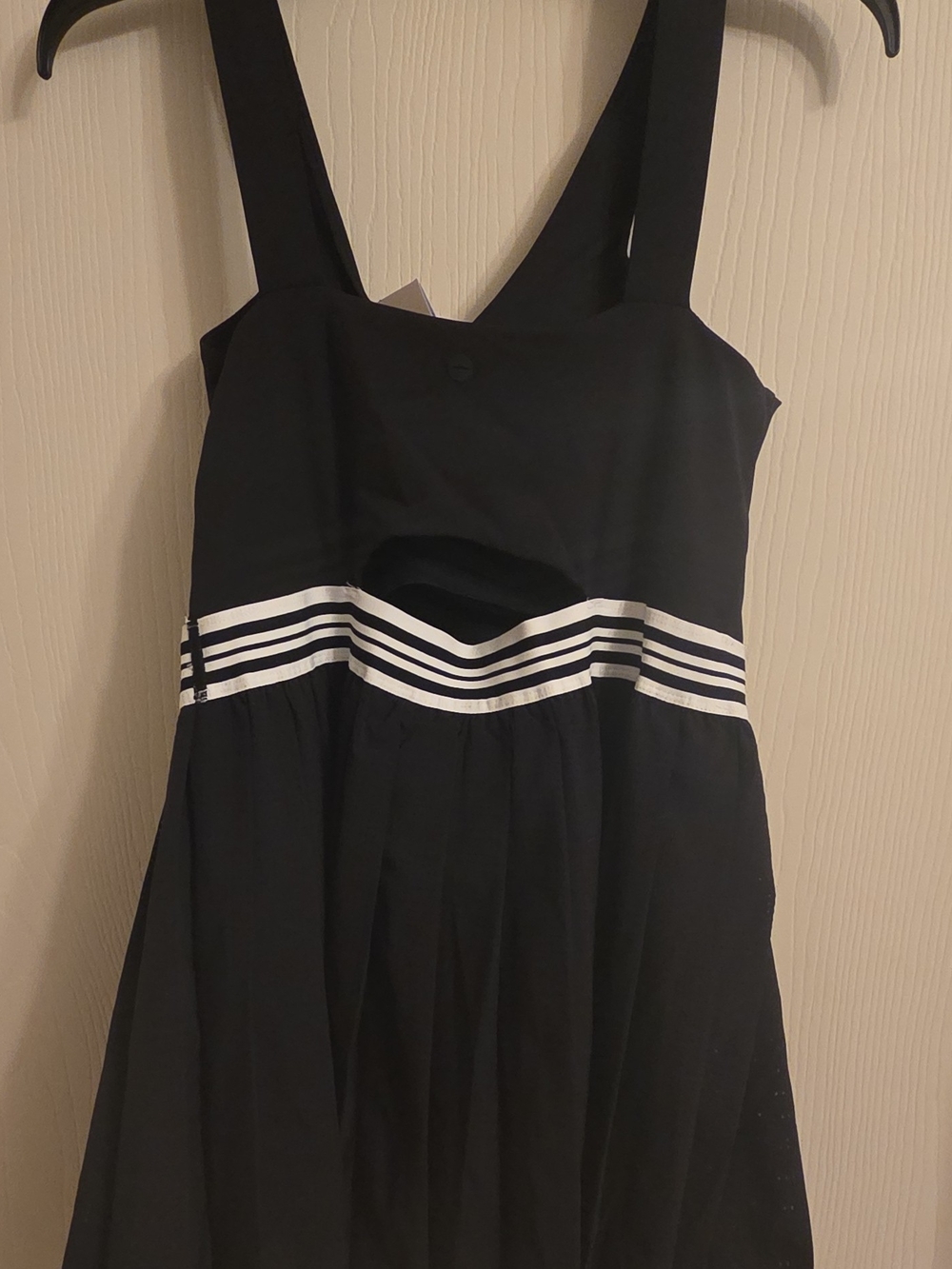 Machine Black Dress with White Waist Stripe